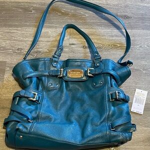 Michael Kors Gansevoort Teal Blue Leather Shoulder Bag Purse